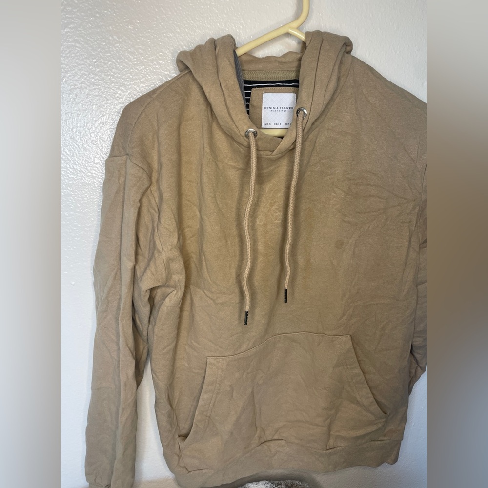 Men's size small hoodie. Tan colored. Denim & Flowers Ricky Singh
